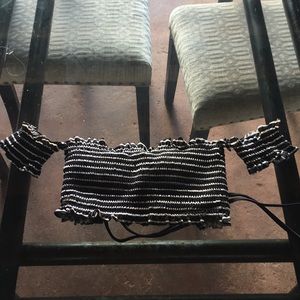 Structured stripy swimsuit top